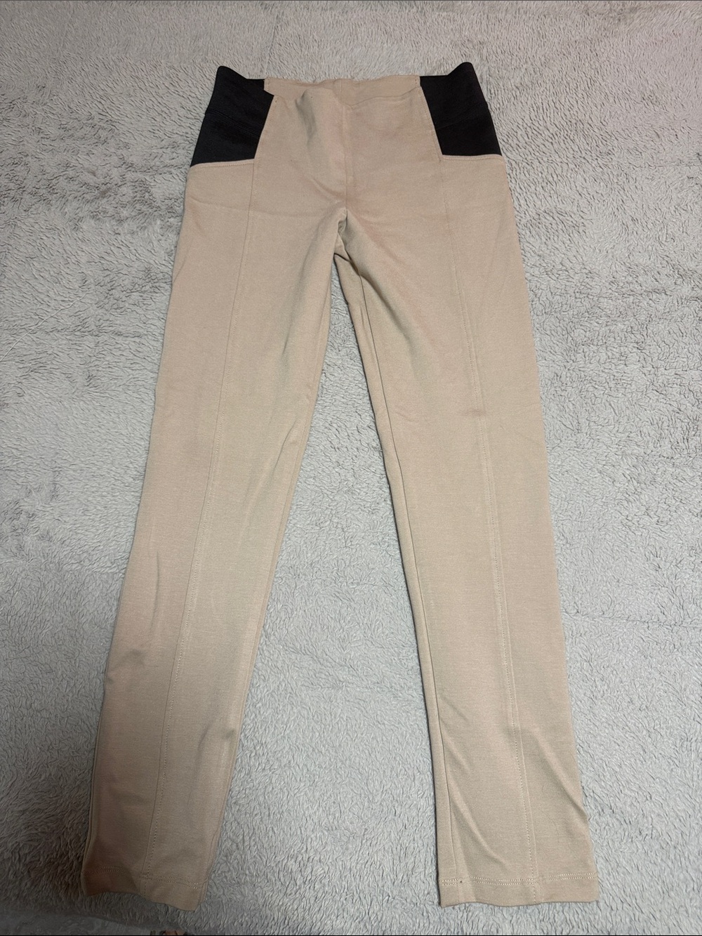 Timing Beige Straight-Leg Ponte Pants with Black Waist Insets size L